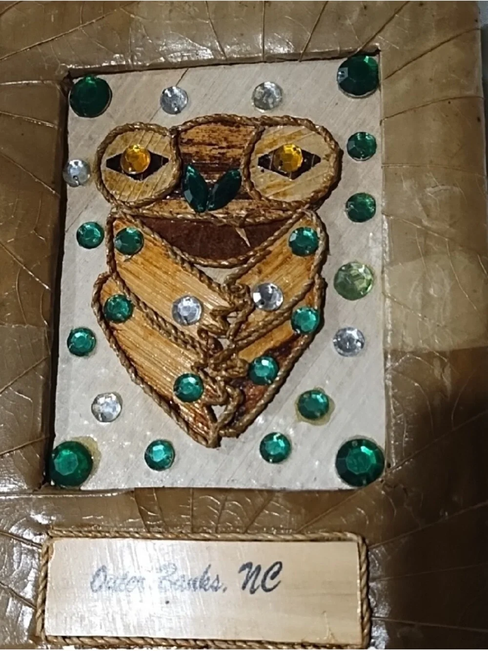 NWT Outer Banks NC Handcrafted Owl Photo Album- Green and Brown.